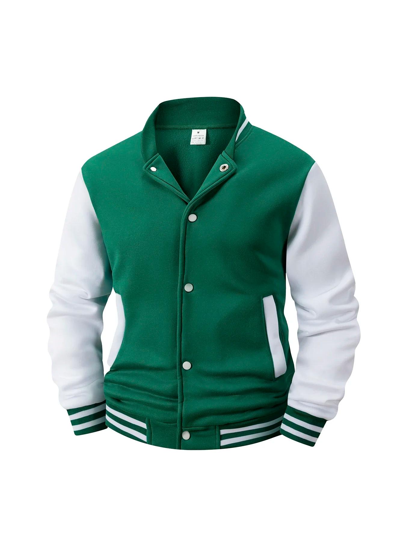 Veste universitaire doublée polaire pour hommes, automne hiver, bloc de couleur chaud, veste de Base