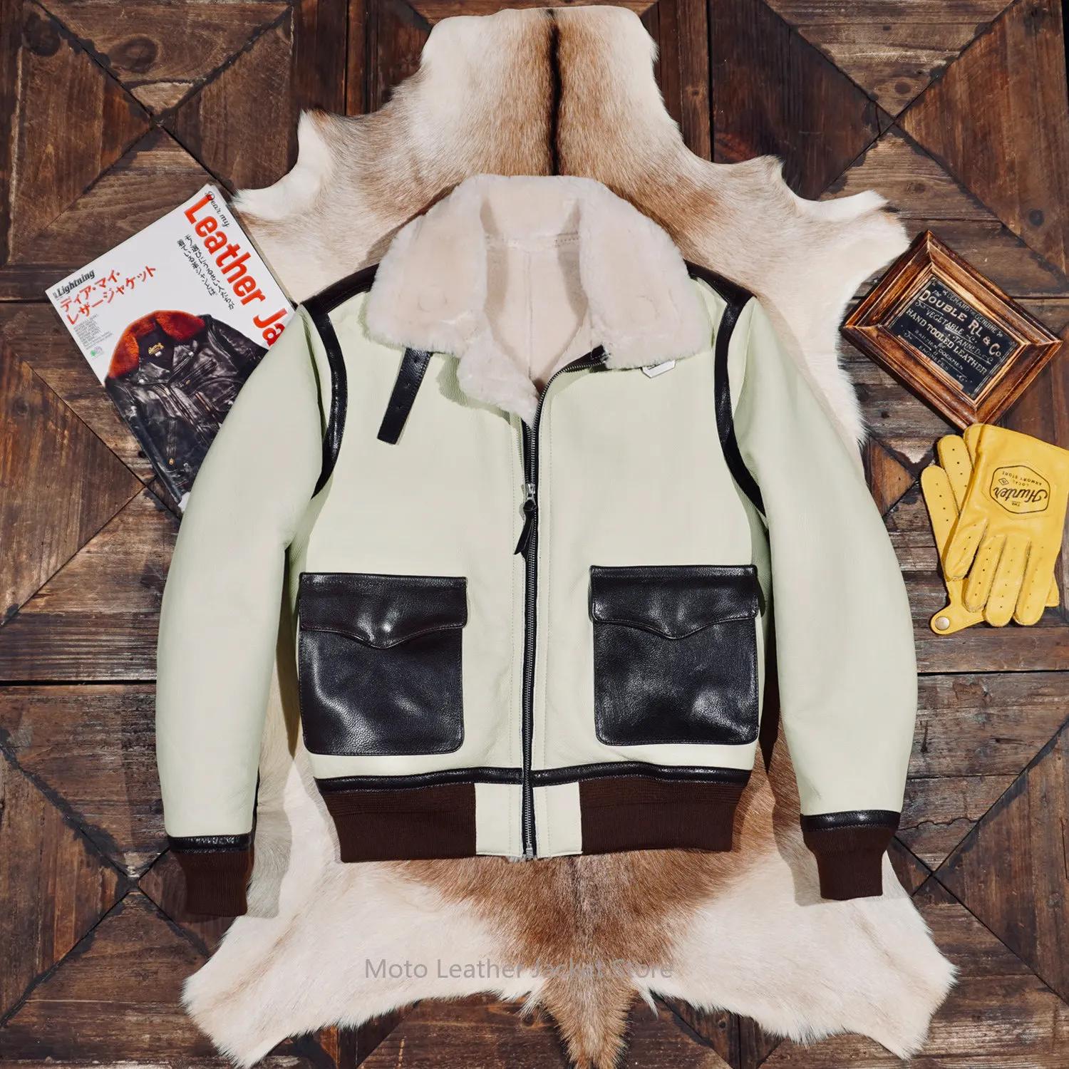 Blouson Aviateur Classique A2 en Peau de Mouton et Fourrure, Manteau Hiver Chaud et Coupe-Vent en Cu