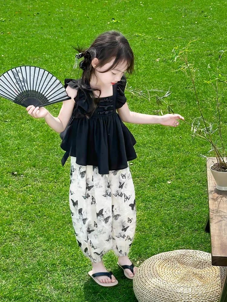 Ensembles de vêtements haut et bas pour enfants, vêtements coréens pour filles, tenues d'été pour en