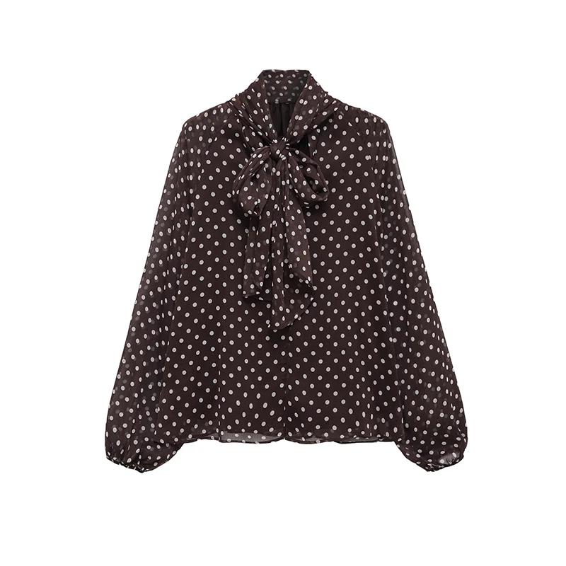 Chemisier Femme Imprimé Pois Nouvelle Collection Printemps 2026 – Blouse Élégante à Nœud Papillon et