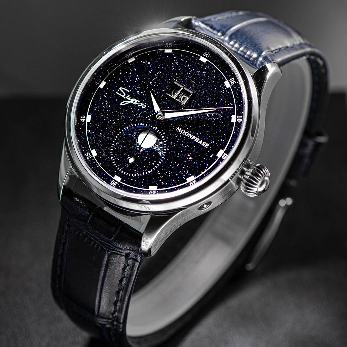 Sugess Moonphase montre pour hommes 40mm montres mécaniques automatiques origine ST2528 mouvement ac