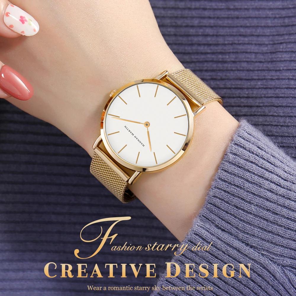 Montre-Bracelet pour femmes, 1 ensemble, mouvement à Quartz japonais, Simple, or Rose, maille en aci