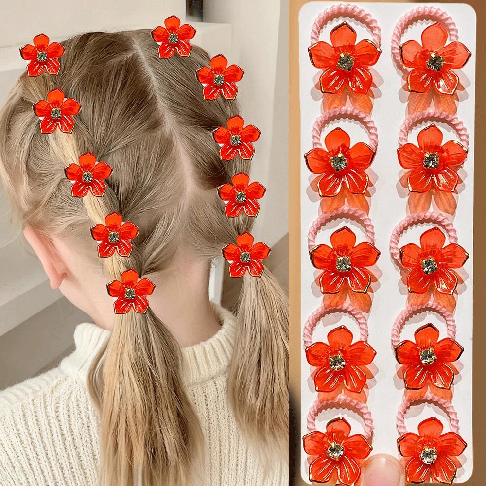 Bandes de cheveux élastiques pour filles, 10 pièces, avec strass et décorations florales, attaches d