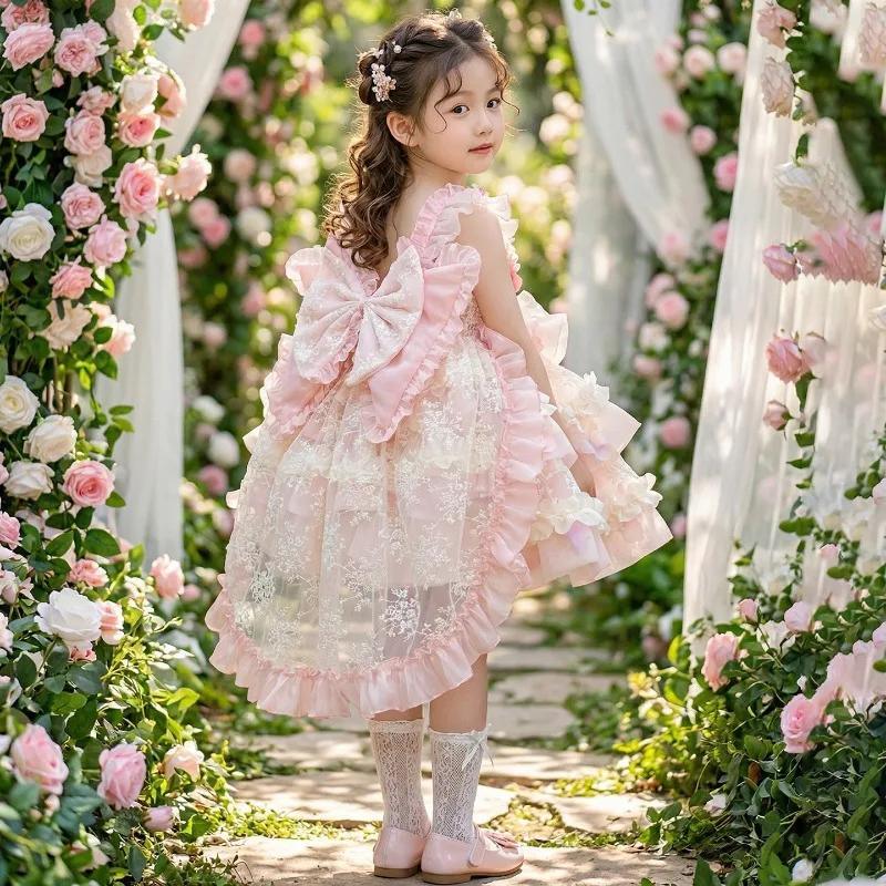 Robe de princesse Lolita originale pour filles, robe rose à fleurs pour anniversaire, mariage, fête,