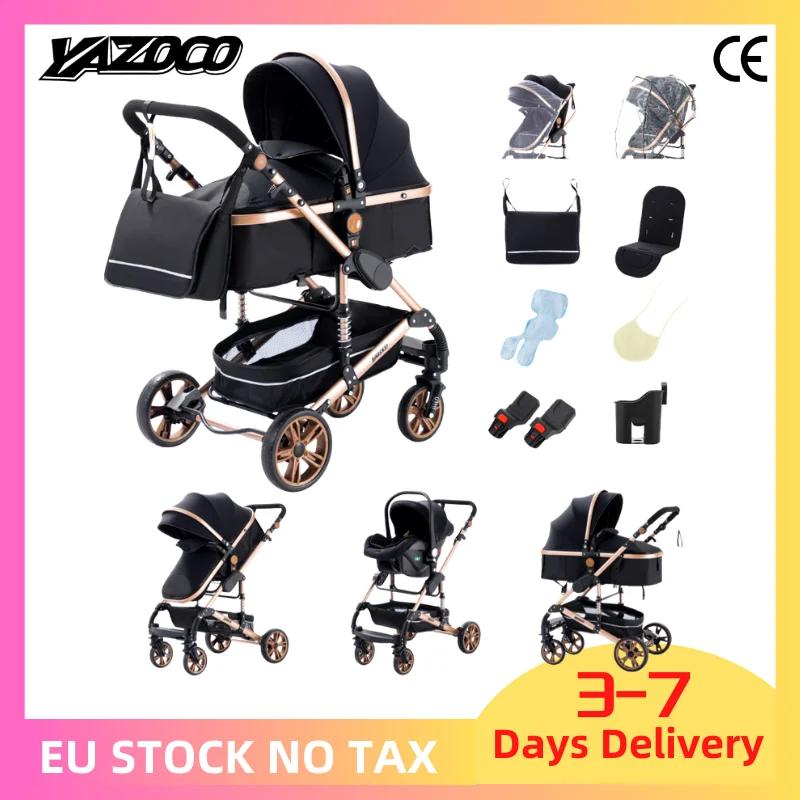 Système de voyage pour bébé 3-en-1 de luxe : poussette, landau haute position, pliage en un clic, mo