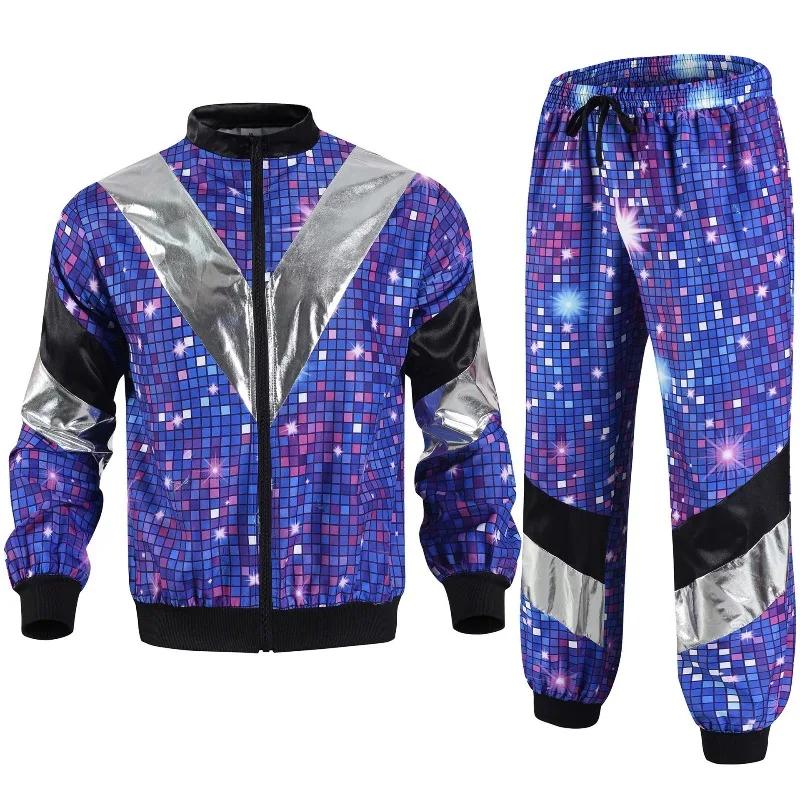 Ensemble de jogging rétro années 80, veste et pantalon de style disco pour tenue de fête sur le thèm