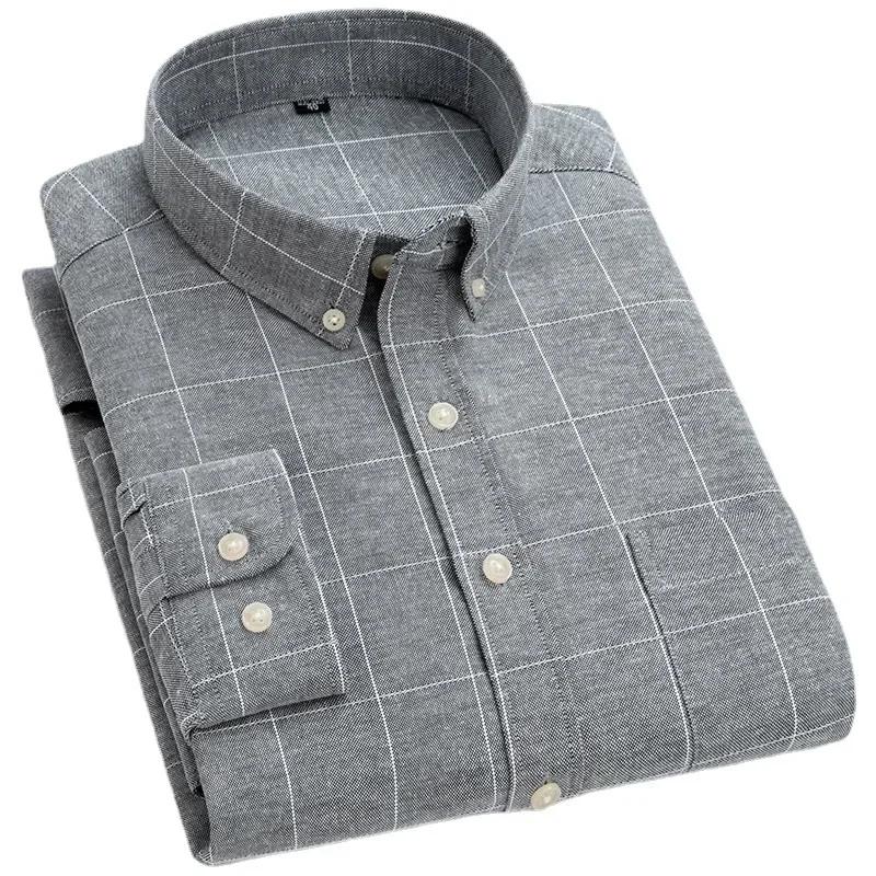 Cardigan à carreaux à manches longues pour jeunes, chemises fines Oxford à col carré épissé de coule