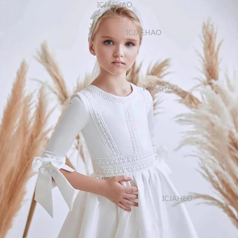 Nouvelle Robe de Cérémonie 2026 pour Enfants à Manches Courtes avec Nœud, Tenue de Fête d'Anniversai