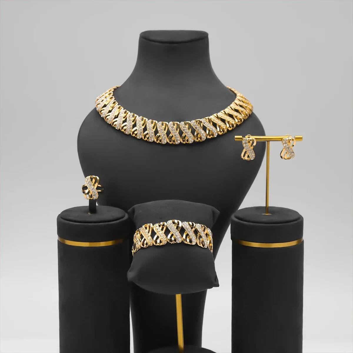Ensemble de bijoux plaqués or 18 carats, collier ras du cou africain de dubaï, boucles d'oreilles, b