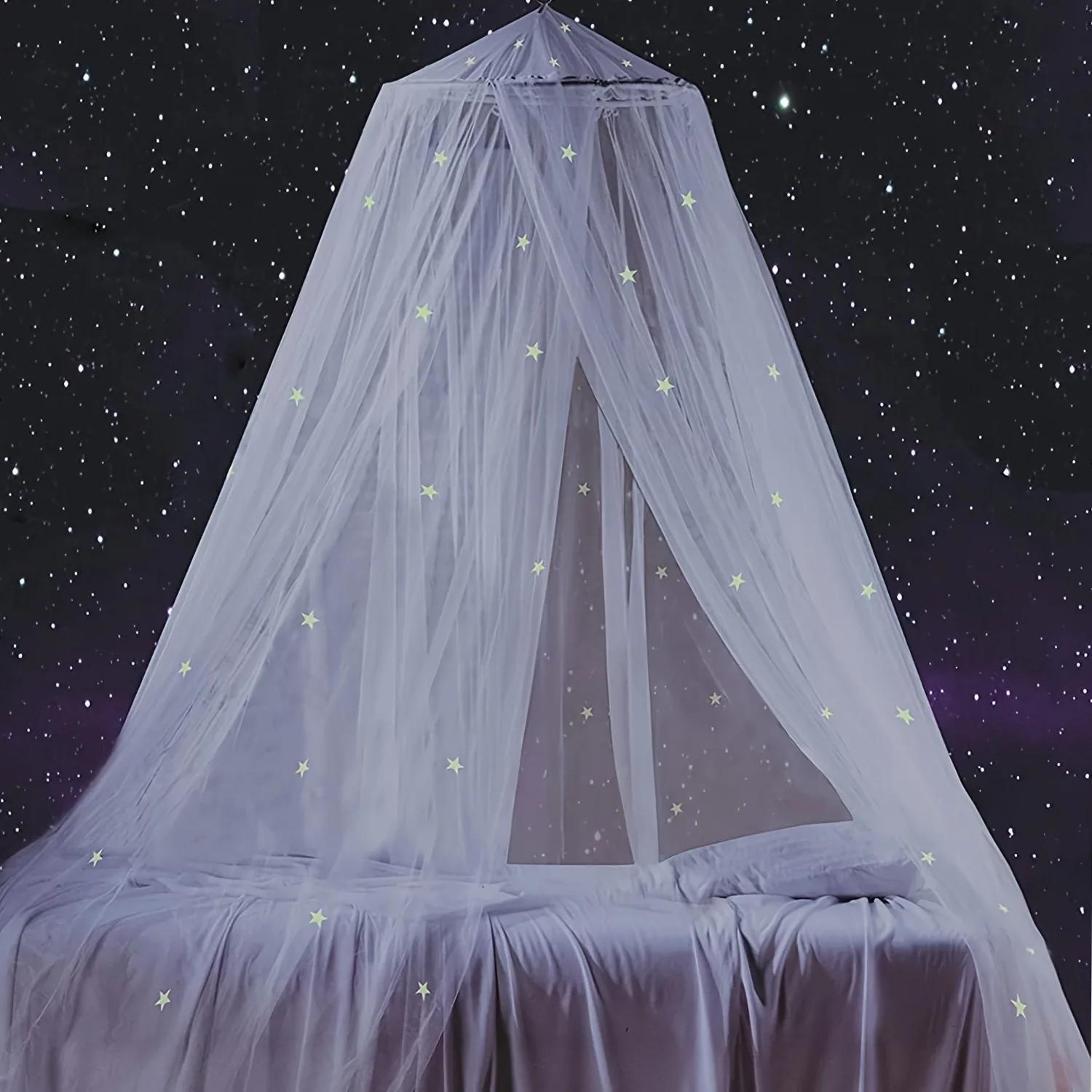 Moustiquaire de lit pour enfants en forme de dôme lumineux, pliable, à étoiles autocollantes DIY, po