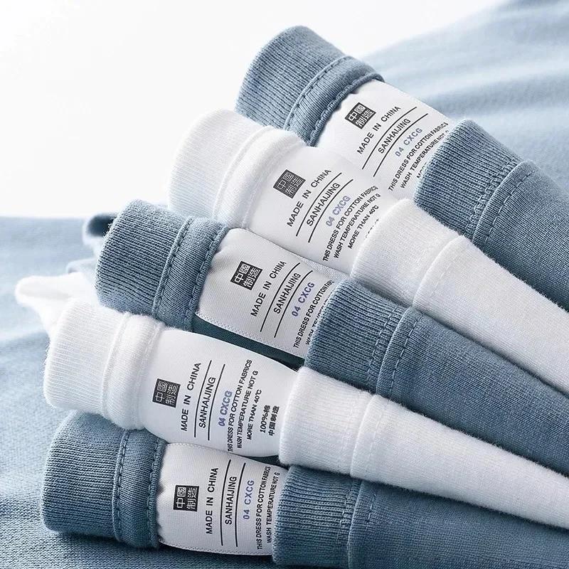 T-shirt à manches longues en pur coton robuste, 300g, haut blanc en peluche, couche de Base épaisse