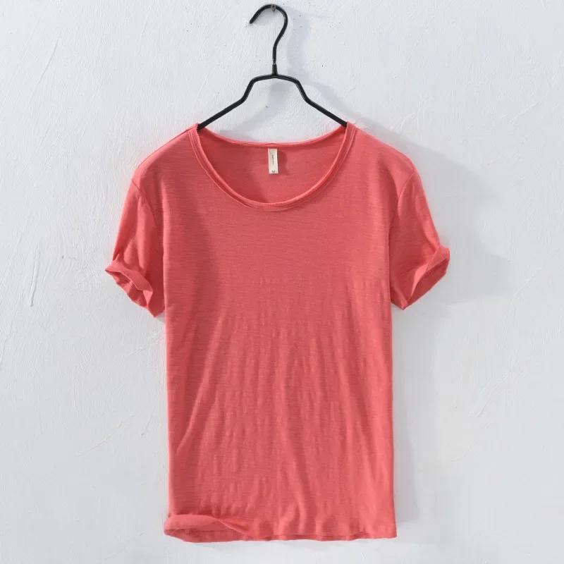 T-shirt rétro Raw Edge pour hommes, 100% coton, léger, respirant, coupe ajustée, monochromatique, co