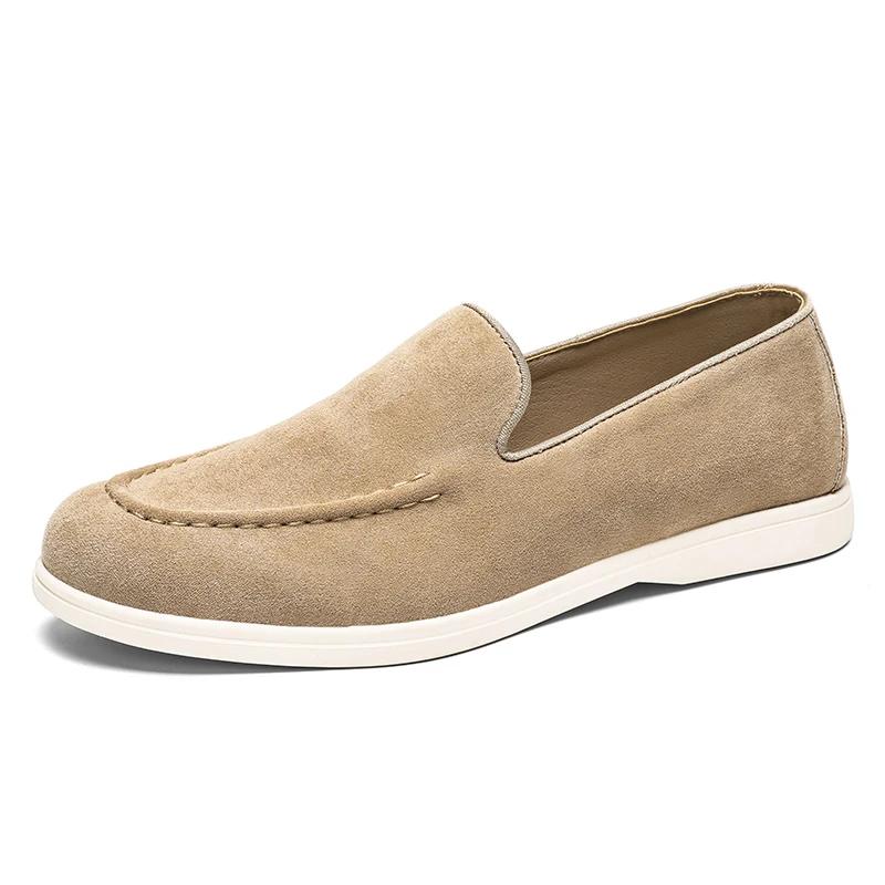 Mocassins à enfiler en cuir suédé pour hommes, chaussures de bateau plates et décontractées de Style