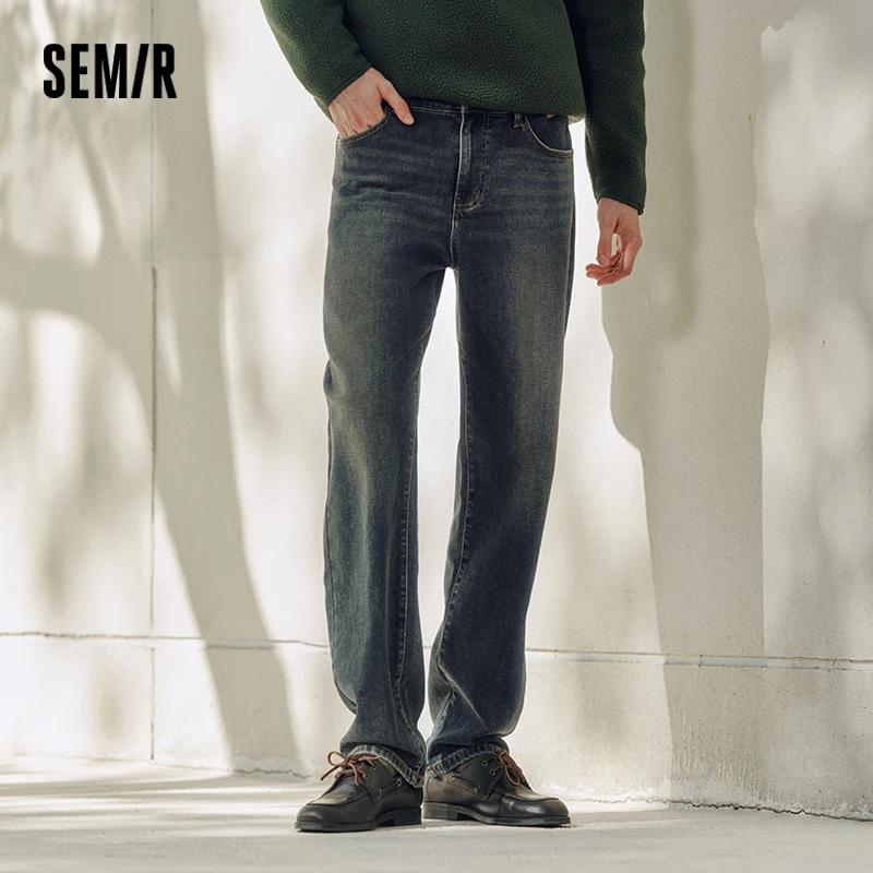 Semir Senrou Denim jean hommes moustaches rétro en détresse jambe droite 2025 hiver nouveau pantalon