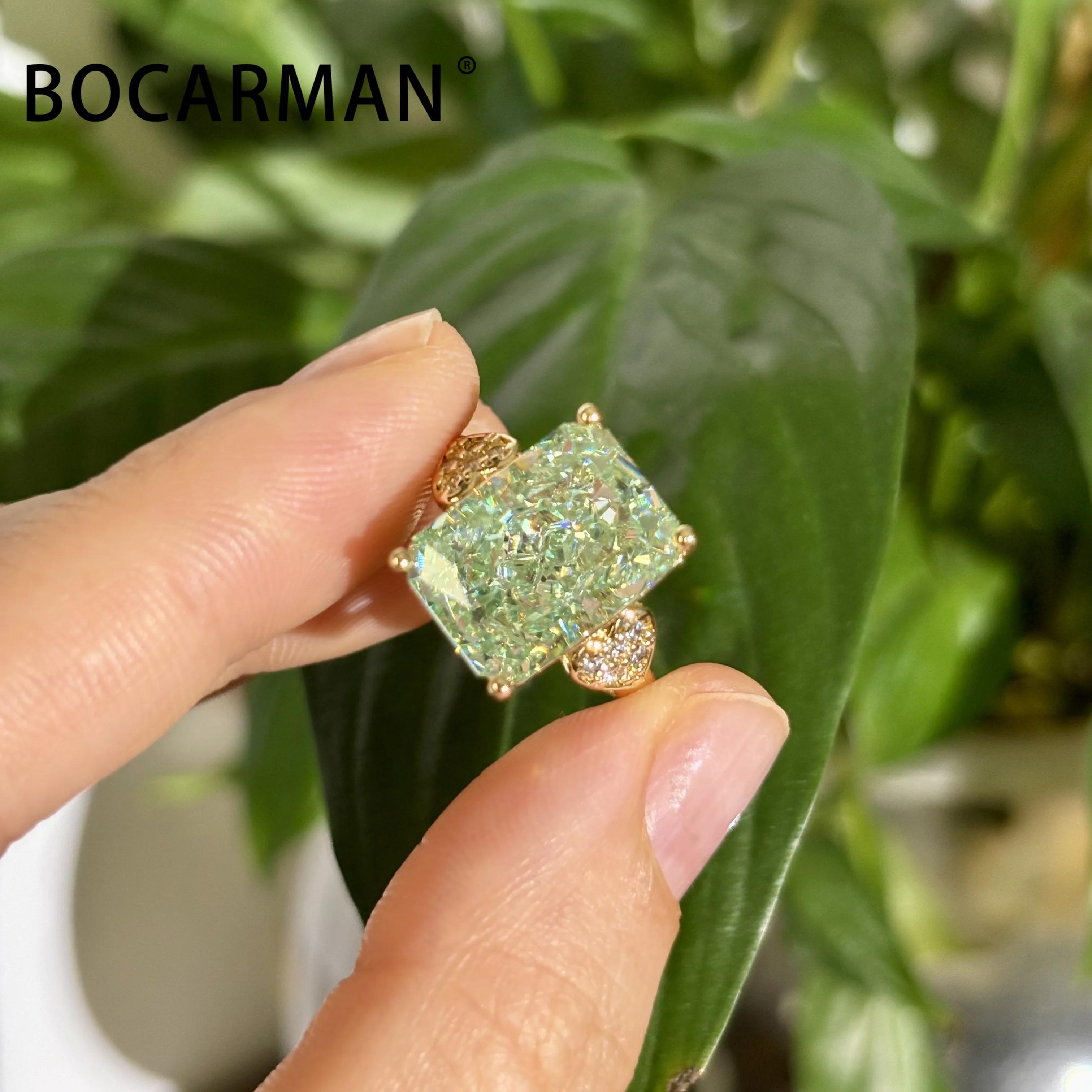 BOCARMAN – bague en zircon vert menthe pour femmes, bague de mariage rectangulaire en cuivre, style 