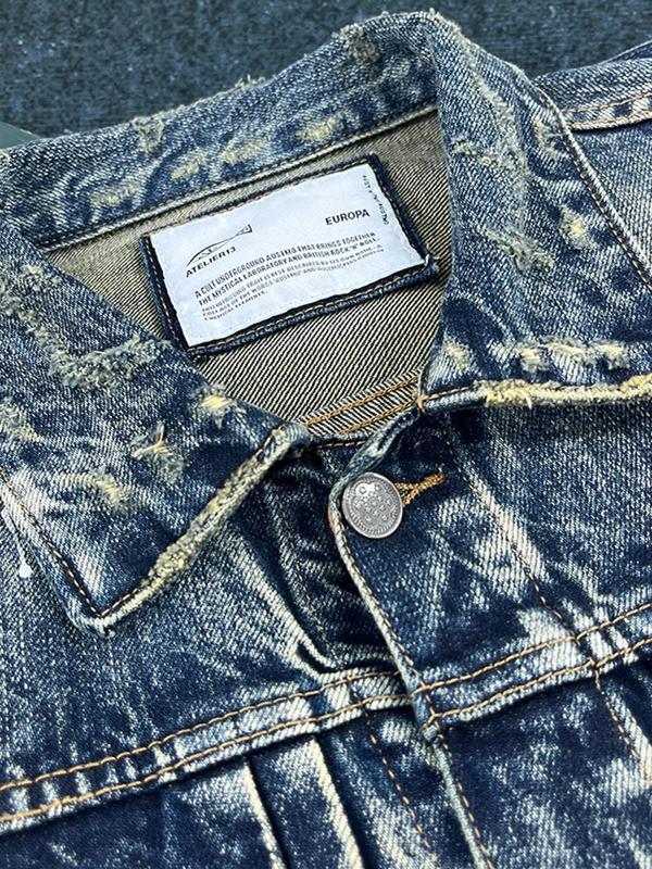 Veste Cargo en Denim lourd pour hommes, rétro américain, mode 100% coton lavé, vieux multi-poches, v