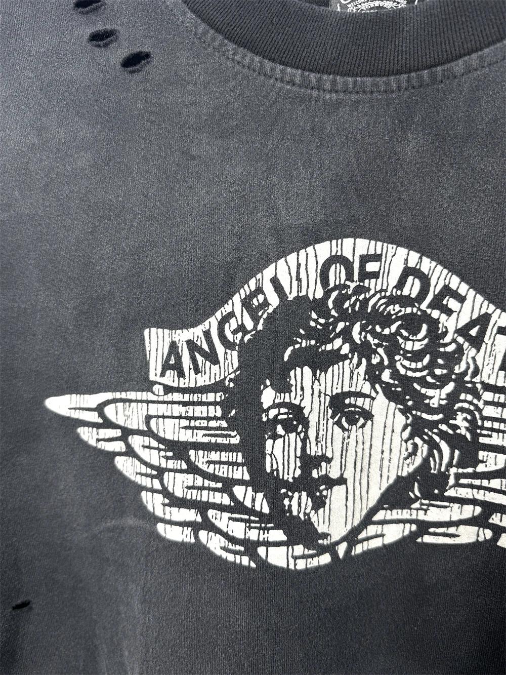 Vintage petit ange trou Saint manches longues lavé t-shirt hommes femmes haute qualité t-shirt hauts