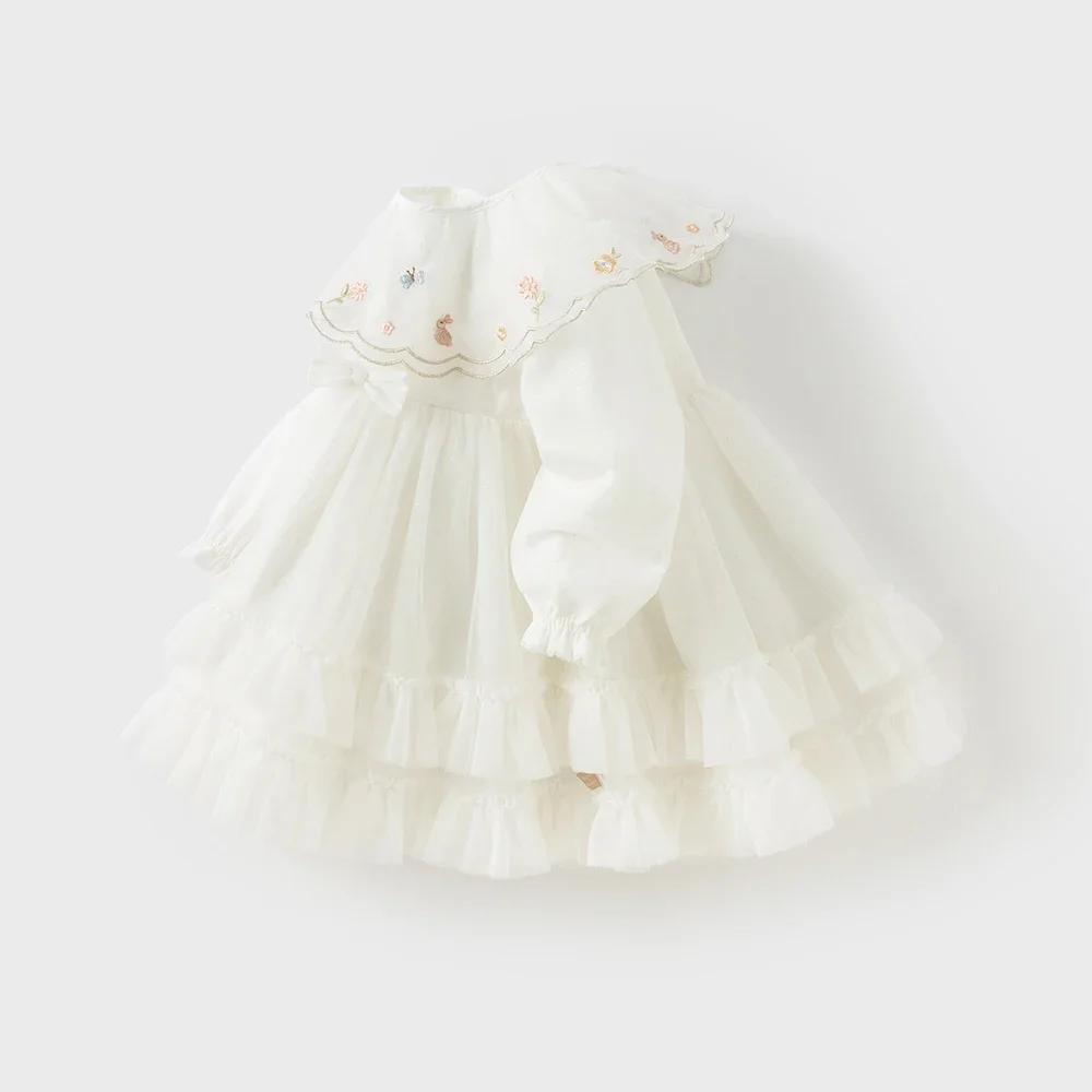 Dave Bella – robe de princesse pour petites filles, automne, manches longues, maille blanche, douce,
