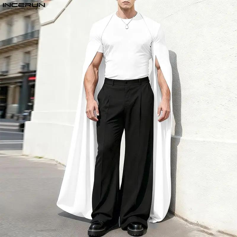 T-shirt homme INCERUN, coupe irrégulière, couleur unie, col rond, manches longues, décontracté, stre