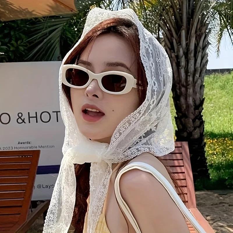 1 pièce Foulard triangulaire en dentelle blanc, Turban doux en dentelle, Bandeau de voyage pour phot