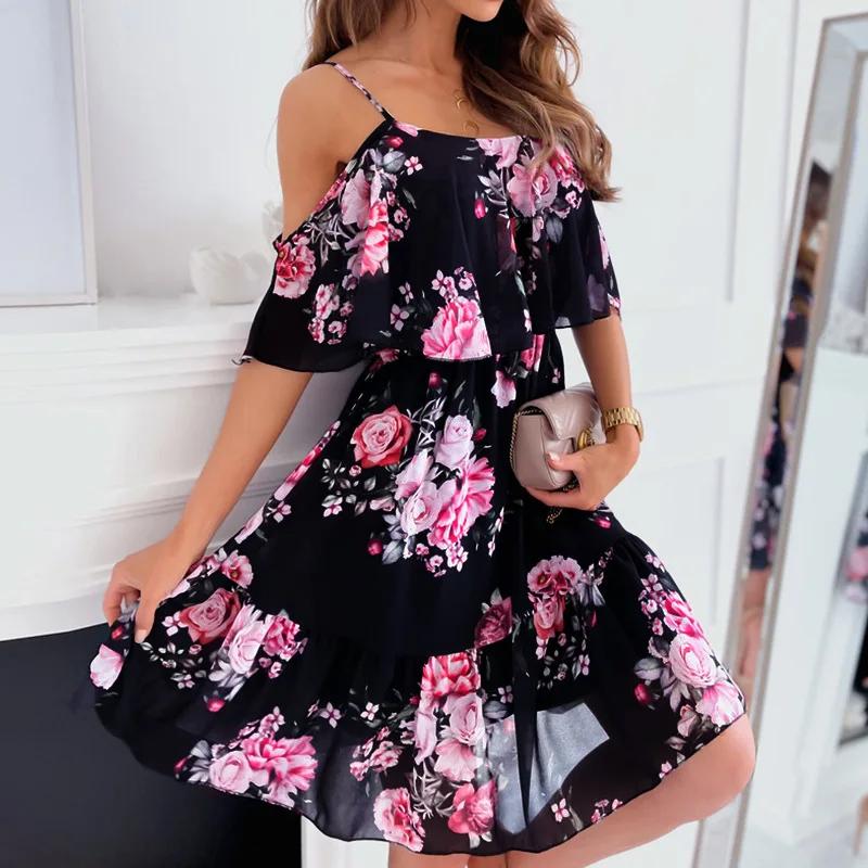 Robe d'été en mousseline de soie pour femmes, col en v, sans manches, écharpe, Camisole, imprimé, bo