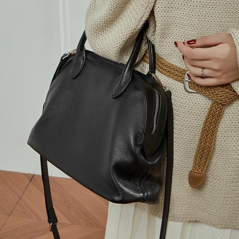 Vintage 100% sac à coque en cuir véritable polyvalent grande capacité poignée supérieure sac à main 