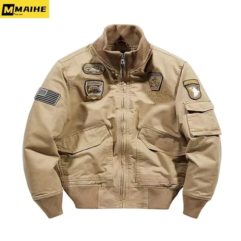 Vestes bombardier rétro pour hommes, automne printemps, vestes Cargo brodées pour pilote d'avion, ma