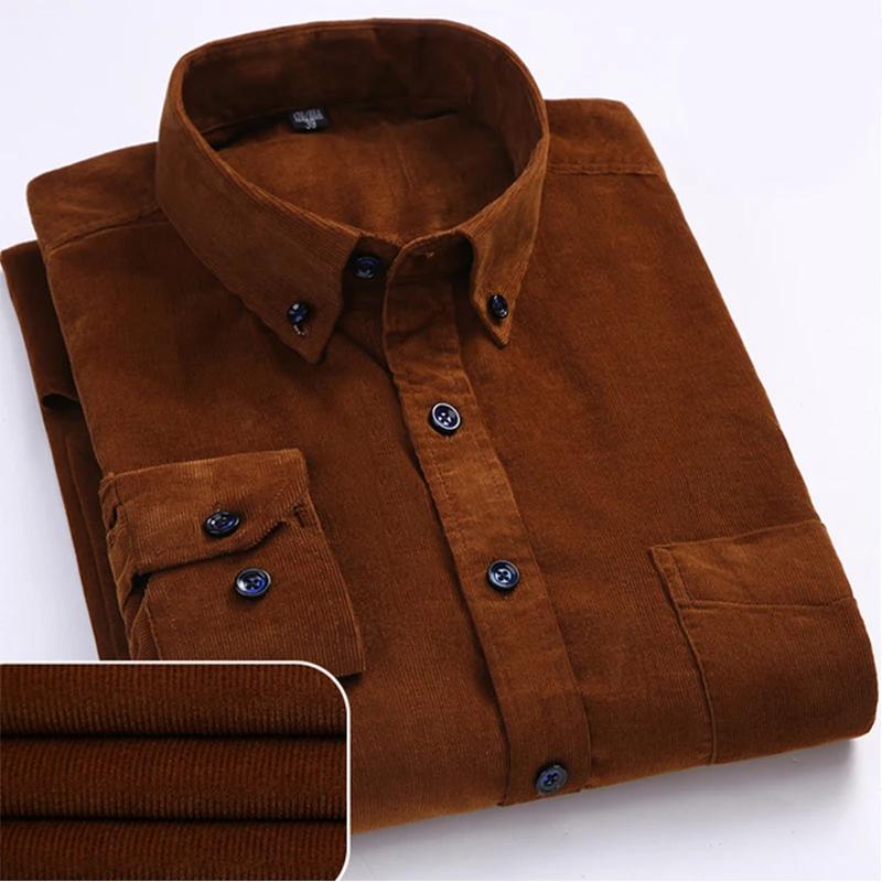 Chemises en velours côtelé pour hommes, 100% coton, manches longues, décontractées, coupe régulière,