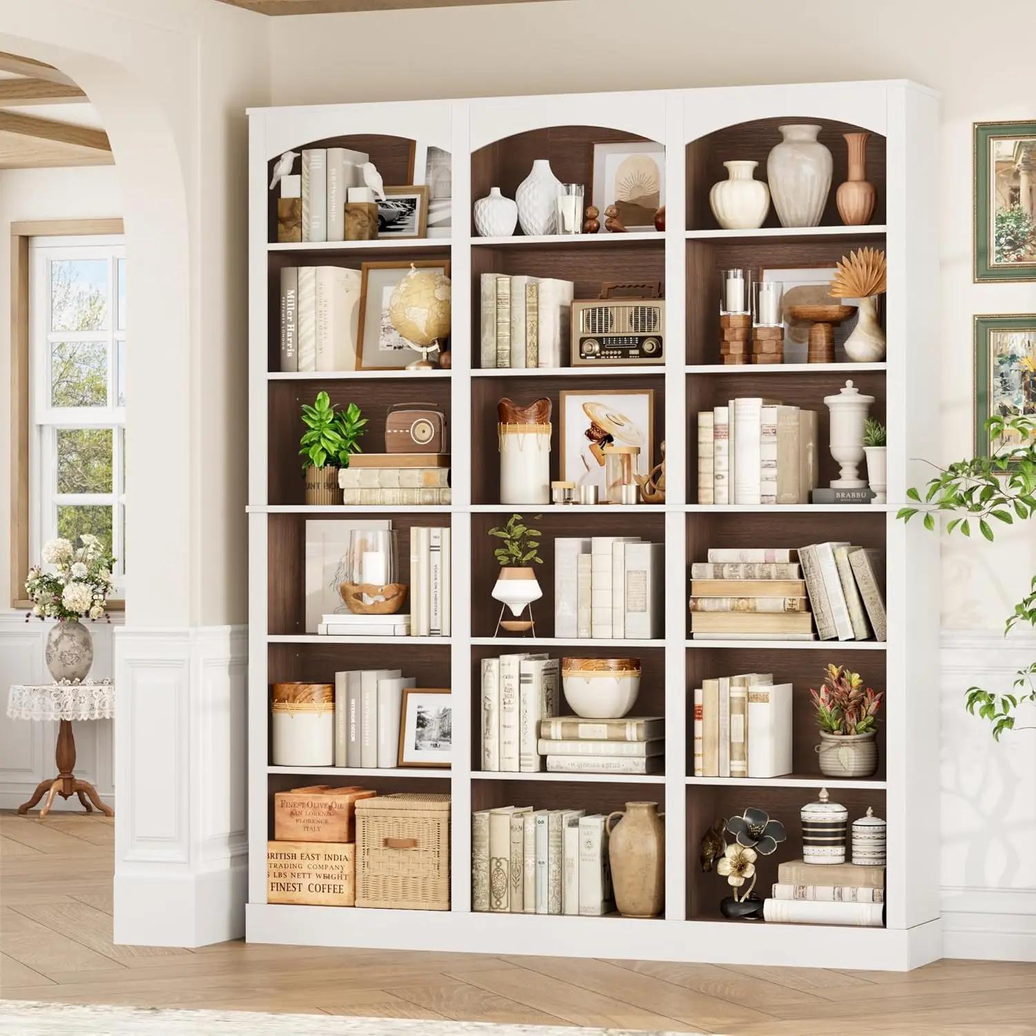 Étagère à livres triple large de 71 pouces, bibliothèque haute à 6 niveaux, grande bibliothèque avec