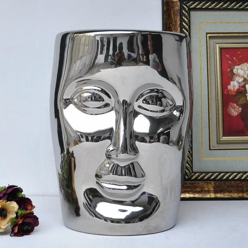 Tabouret créatif en porcelaine avec visage humain, meubles nordiques anciens, banc en céramique à je