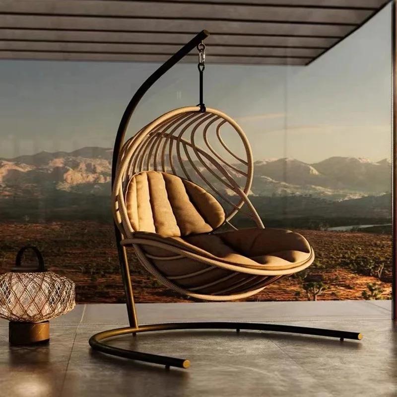 Chaise pivotante suspendue en forme d'œuf en osier et rotin, chaise pivotante suspendue à la mode