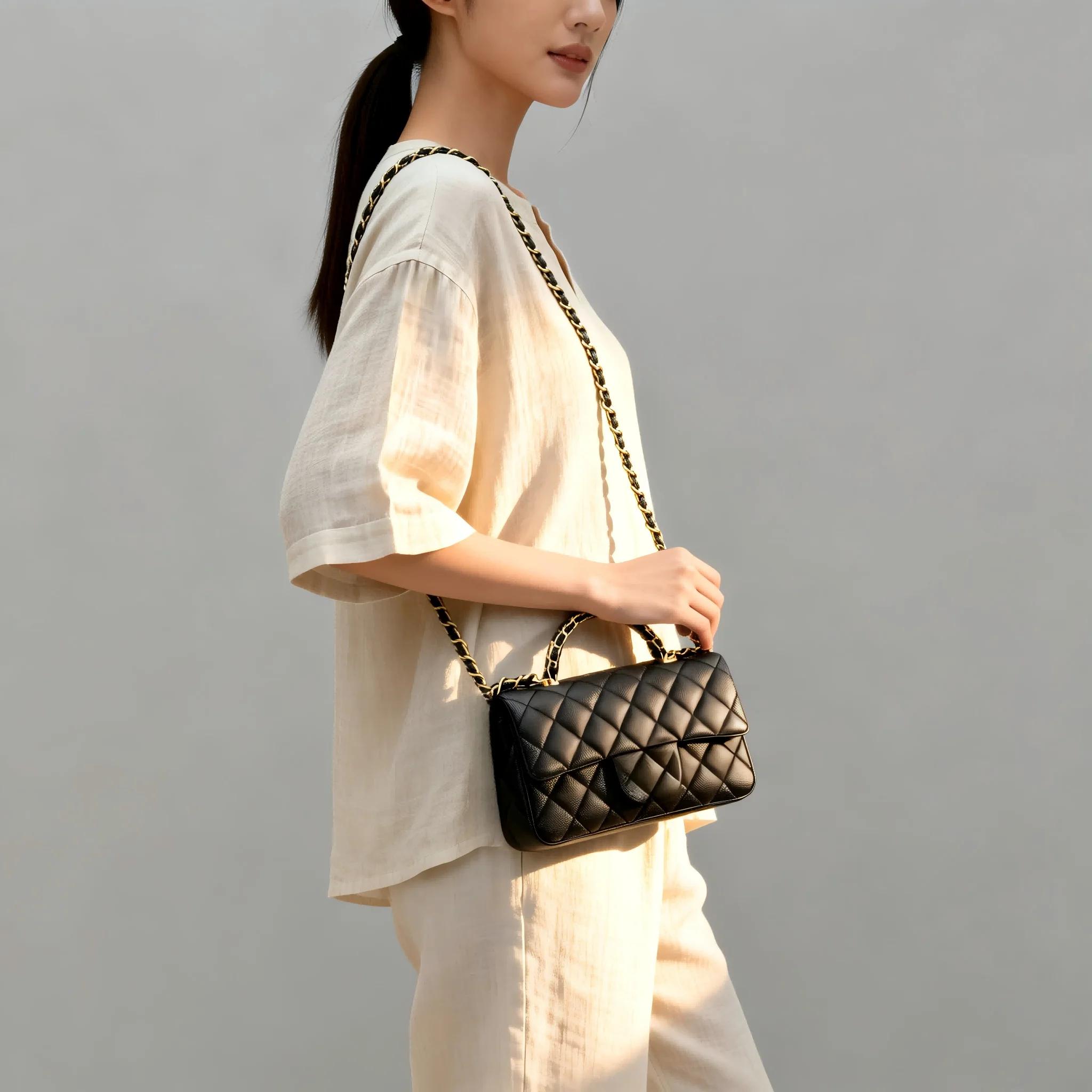 Sac à bandoulière en cuir véritable, un élégant sac à bandoulière matelassé en cuir véritable avec u