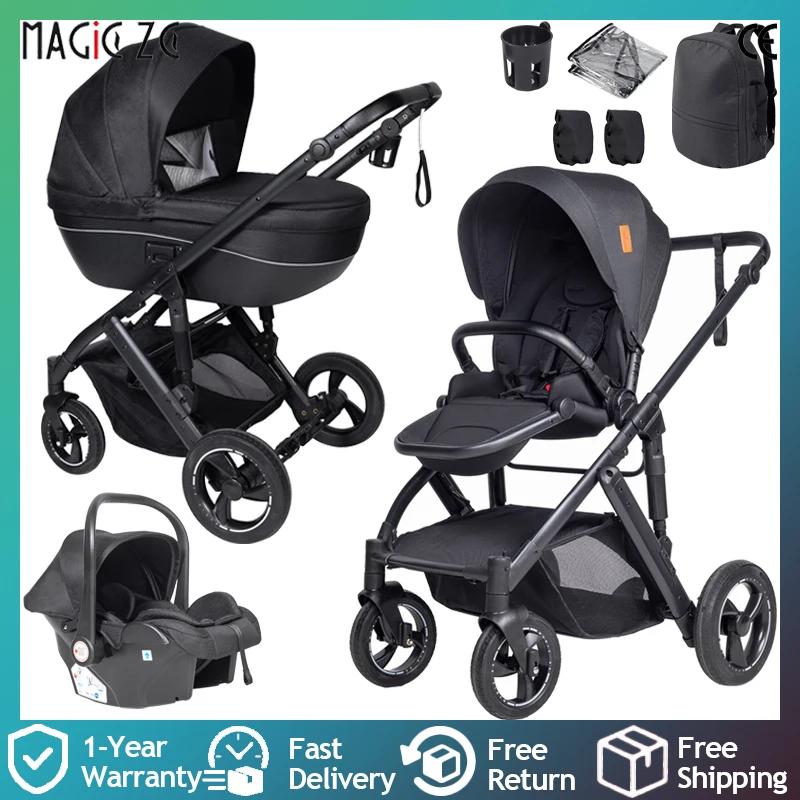 Poussette Bébé 4 en 1 Système de Voyage 3 en 1 Set avec Nacelle Siège Auto et Siège Optionnel Full S