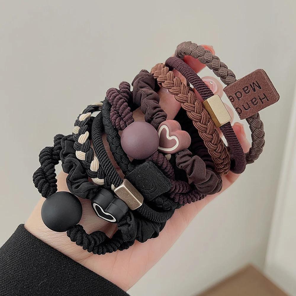 5 pièces/ensemble Styles mixtes attaches de cheveux haute élastique en forme de coeur élastique femm