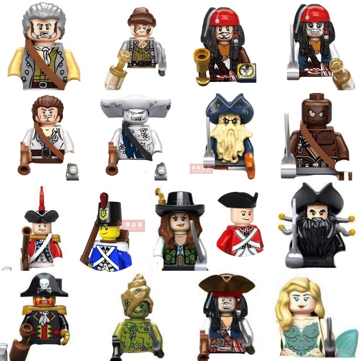Figurines de Pirates de la marine, capitaine des caraïbes, Jack Jones Davy Jones, barbe noire, blocs
