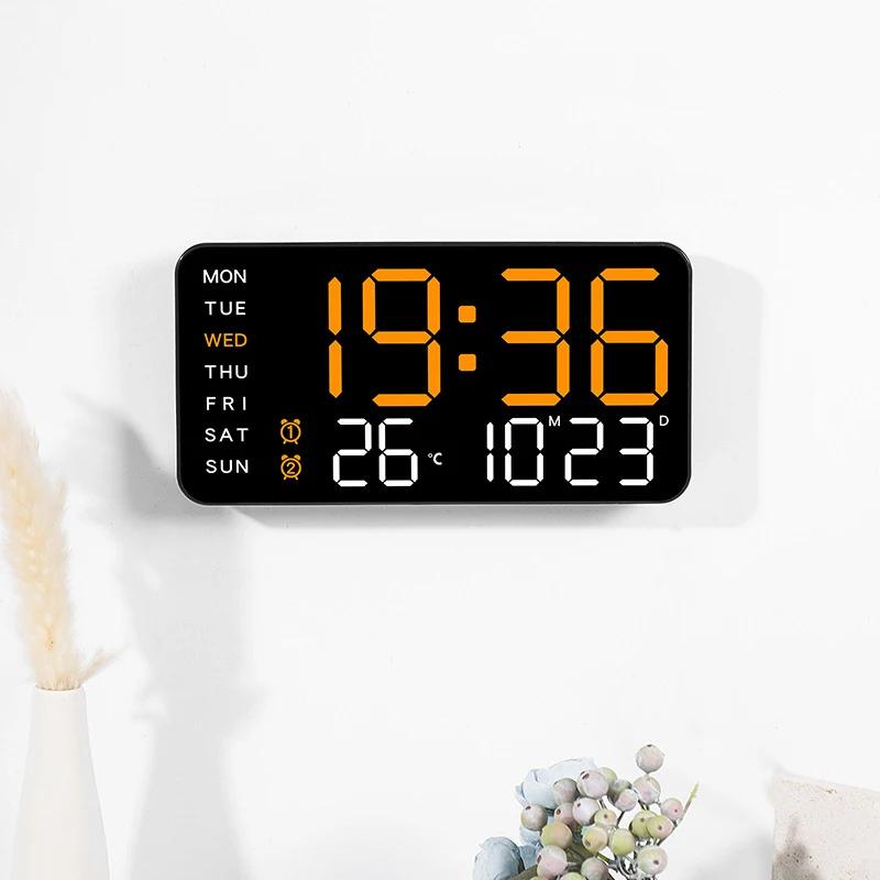 Grande horloge murale numérique, affichage de la température, de la date et de la semaine, télécomma