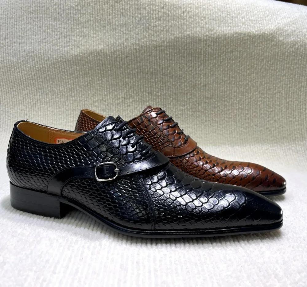 Chaussures habillées en cuir véritable pour hommes, faites à la main, Style italien, bout pointu, mo