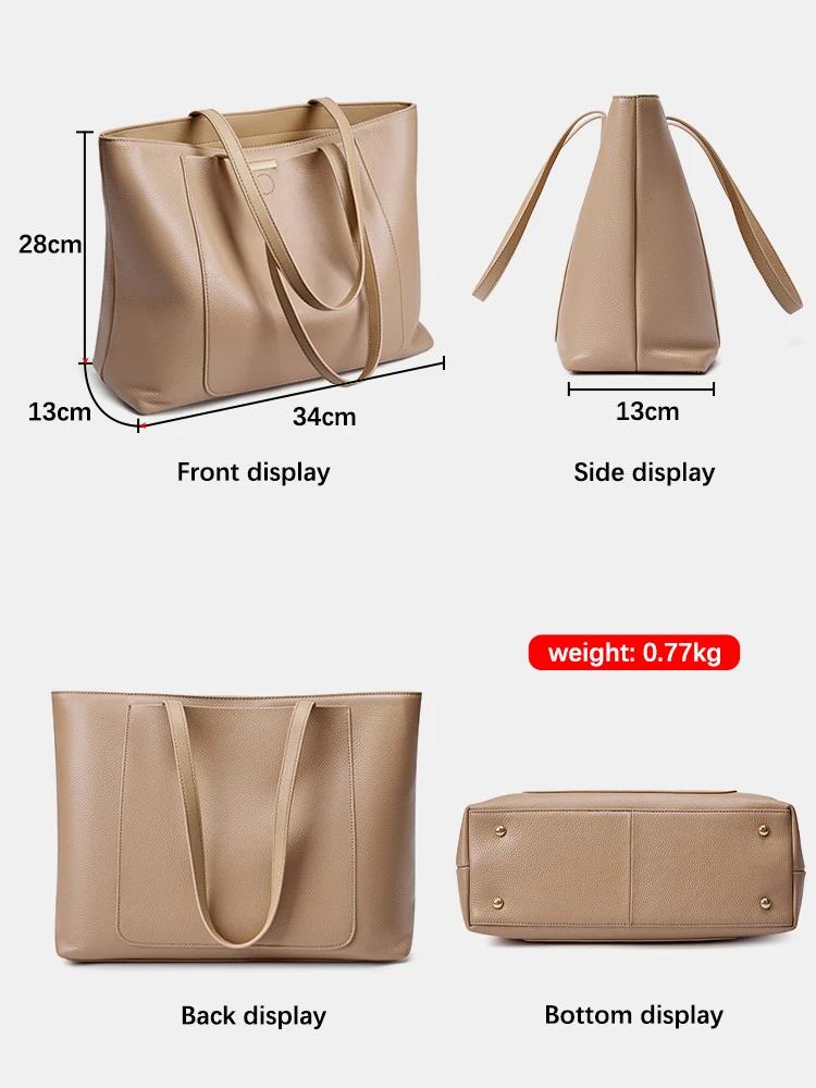 Zency-Sac fourre-tout en cuir de vachette souple pour femme, sac à main initié, grande capacité, sac