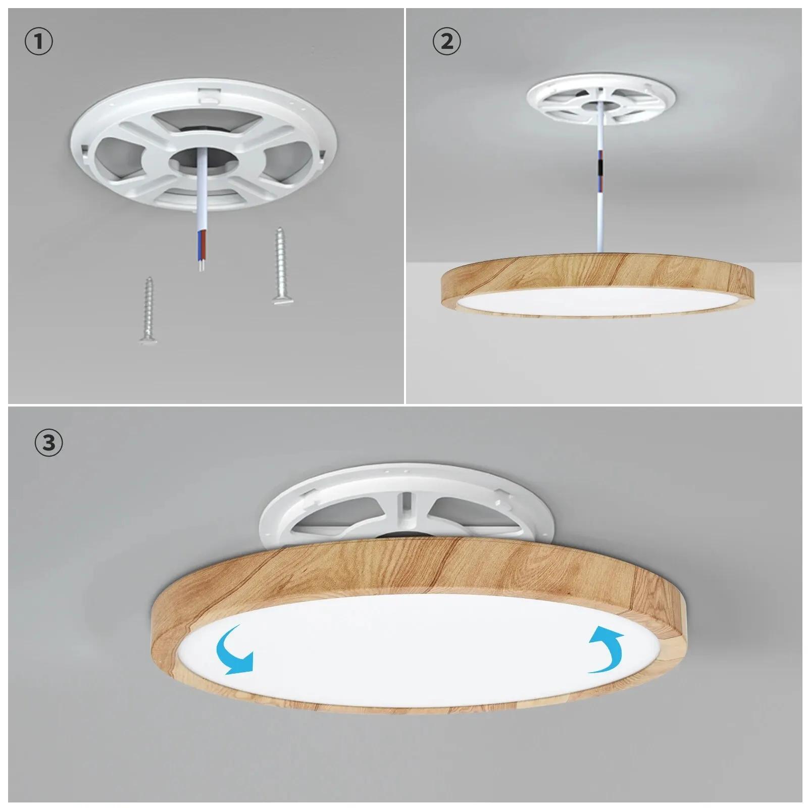 LVL LED plafonnier Grain de bois et blanc 3 en 1 couleurs d'éclairage éclairage domestique cuisine c