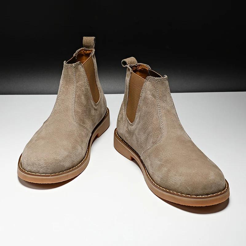 Mode daim désert bottes hommes haut Chelsea bottes en cuir chaussures décontractées mâle sans lacet 