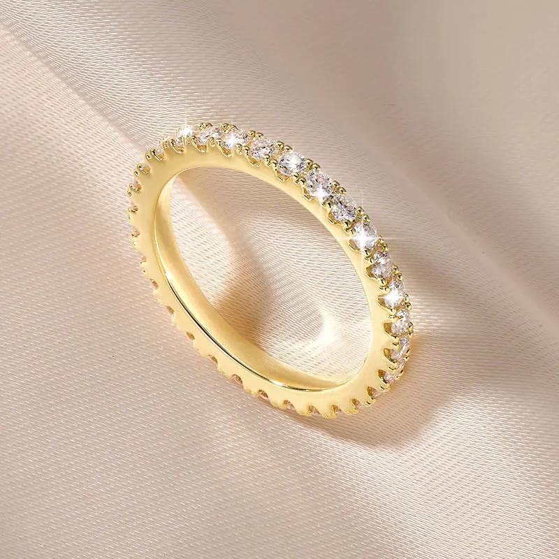 Bague Anziw 2 mm en moissanite couleur D pour femme, alliance scintillante, bague d'éternité en or 1