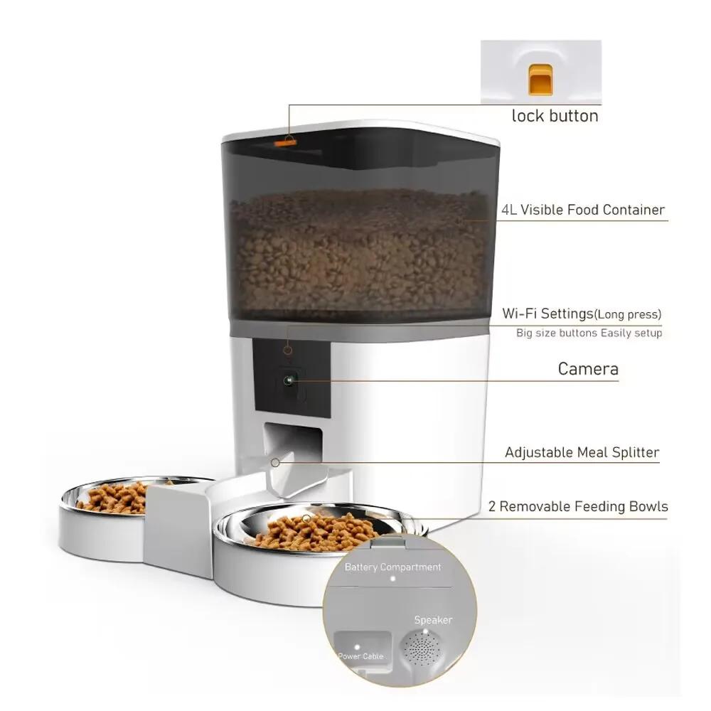 Mangeoire automatique intelligente pour animaux de compagnie, distributeur de nourriture, enregistre