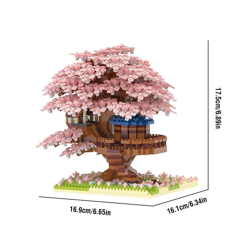 Ensemble de blocs de construction d'arbre de cerisier DIY, briques de cerisier en fleurs avec lumièr