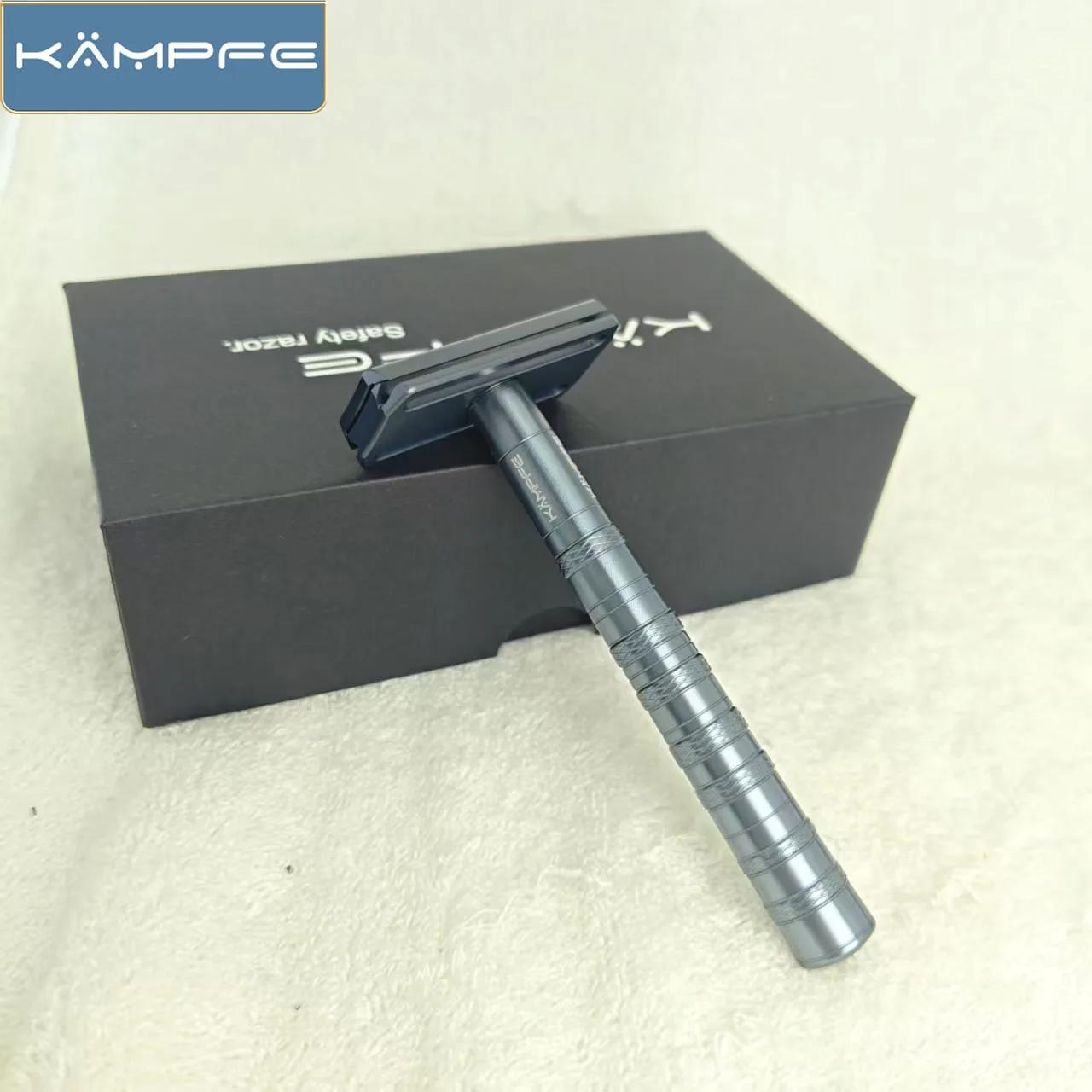 Rasoir manuel en aluminium KAMPFE, outil d'épilation de sécurité traité par CNC avec 5 lames de rech