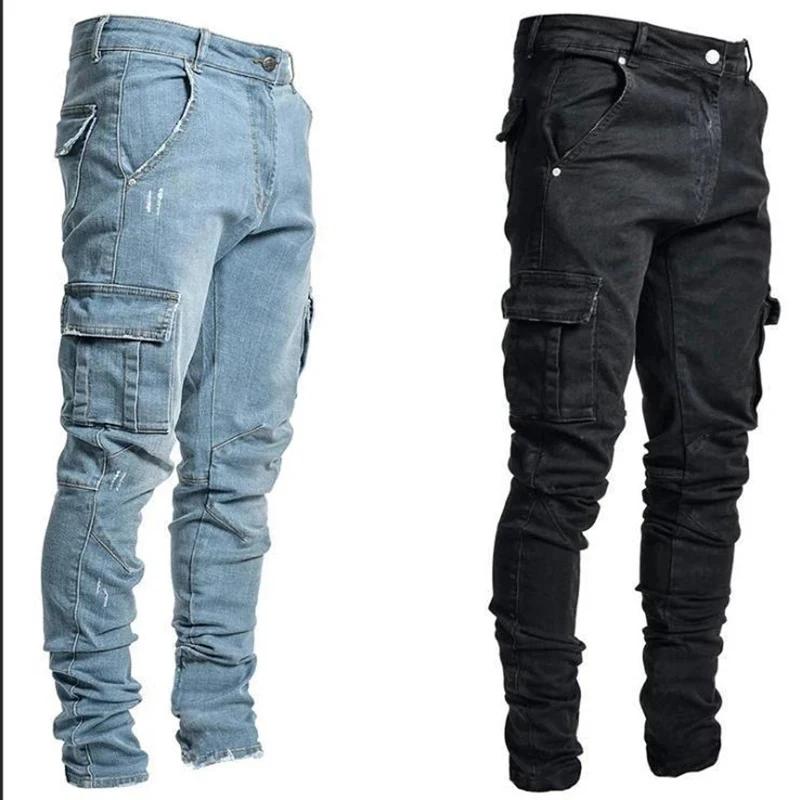 Jean Cargo Slim Fit pour Homme, Pantalon en Denim, Multi-poches, artificiel astique, Jogging, Hip Ho