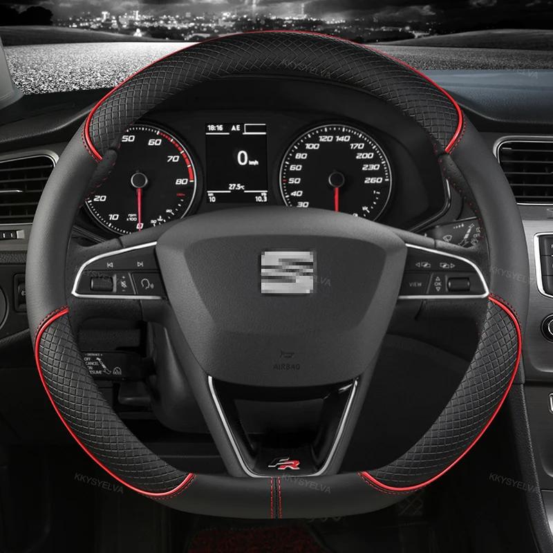 Housse de volant de voiture en cuir microfibre, 38cm, antidérapante, pour Seat Tarraco Arona Ateca I