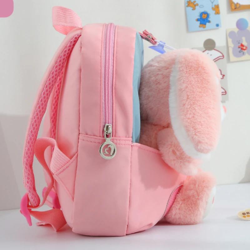 Sac à dos lapin en peluche 3D pour garçons et filles, cartable mignon avec nœud papillon, sacs d'éco
