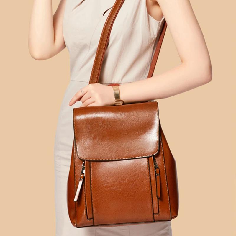 Femmes sac à dos bandoulière sac à bandoulière en cuir véritable filles école femme peau naturelle l