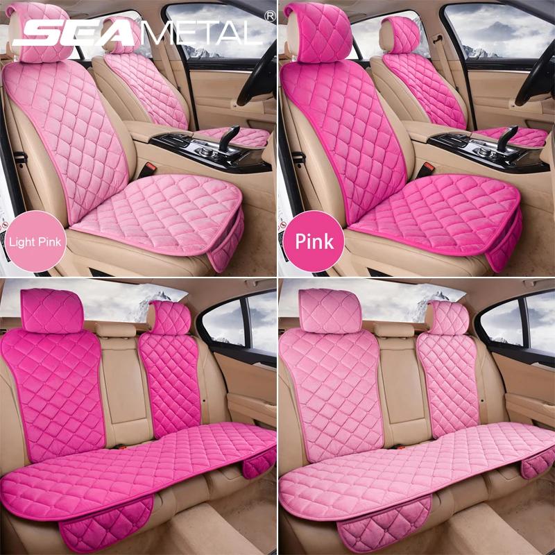 SEAMETAL housse de siège de voiture rose pour femmes en peluche douce coussin de siège de véhicule p