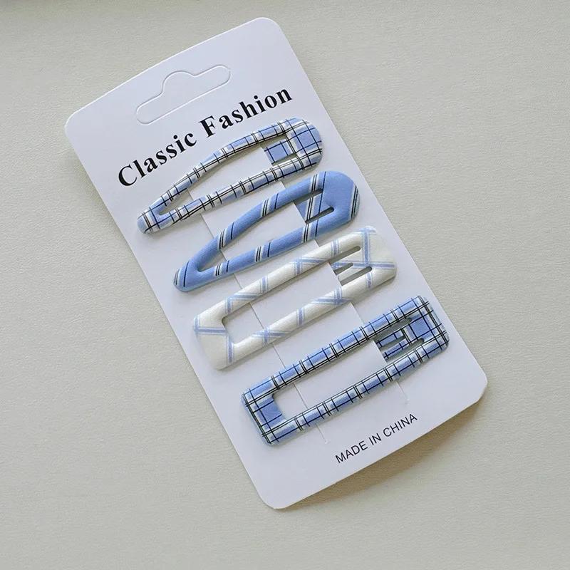 Épingle à cheveux BB à carreaux, 4 pièces, Clips latéraux pour filles et femmes, accessoires pour ch